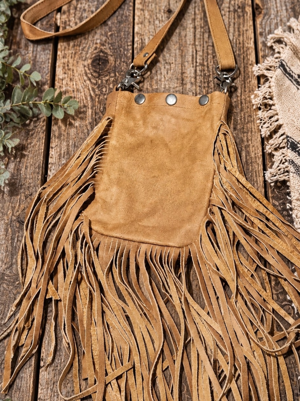 Fringe Suede Crossbody Bag in Tan